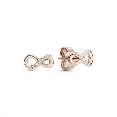 PANDORA ต่างหูรูป infinity Rose gold สีบรอนซ์